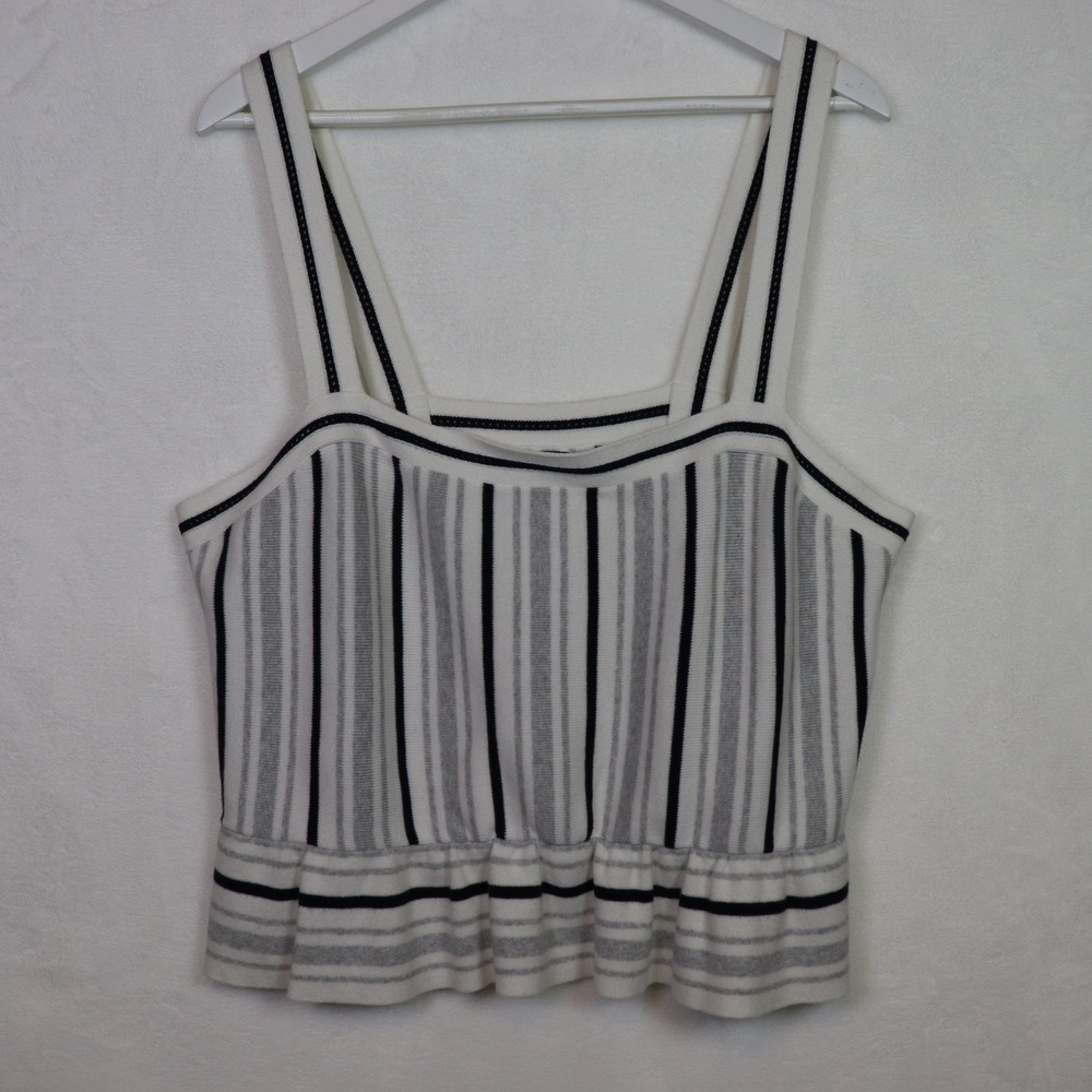 BANANA REPUBLIC‎ White Striped Peplum Knit Tank Top XL Petite